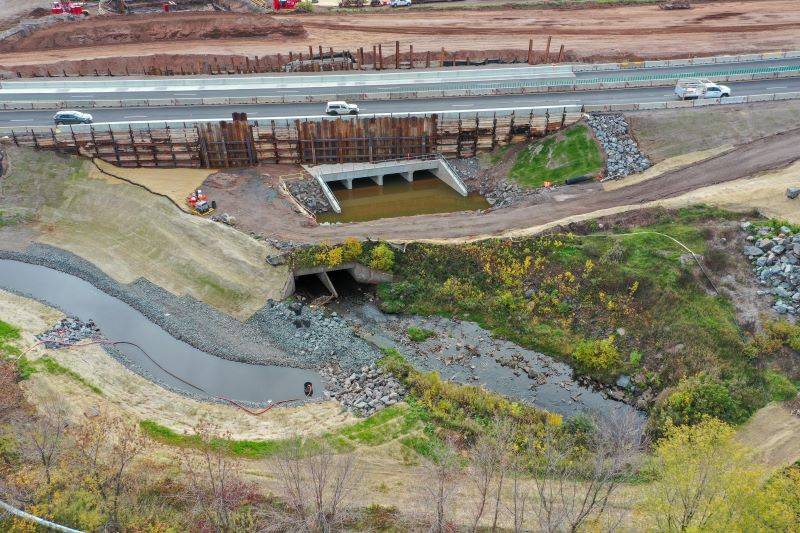 Drainage ditches next to a highway