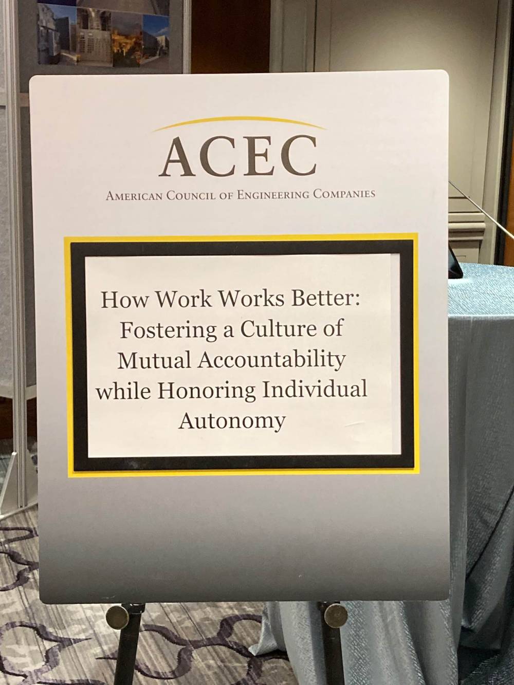 Sign from ACEC Annual Convention with presentation title